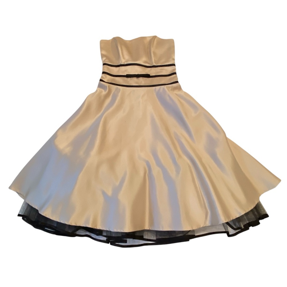 B Darlin Gold & Black Strapless Flare Prom Dress